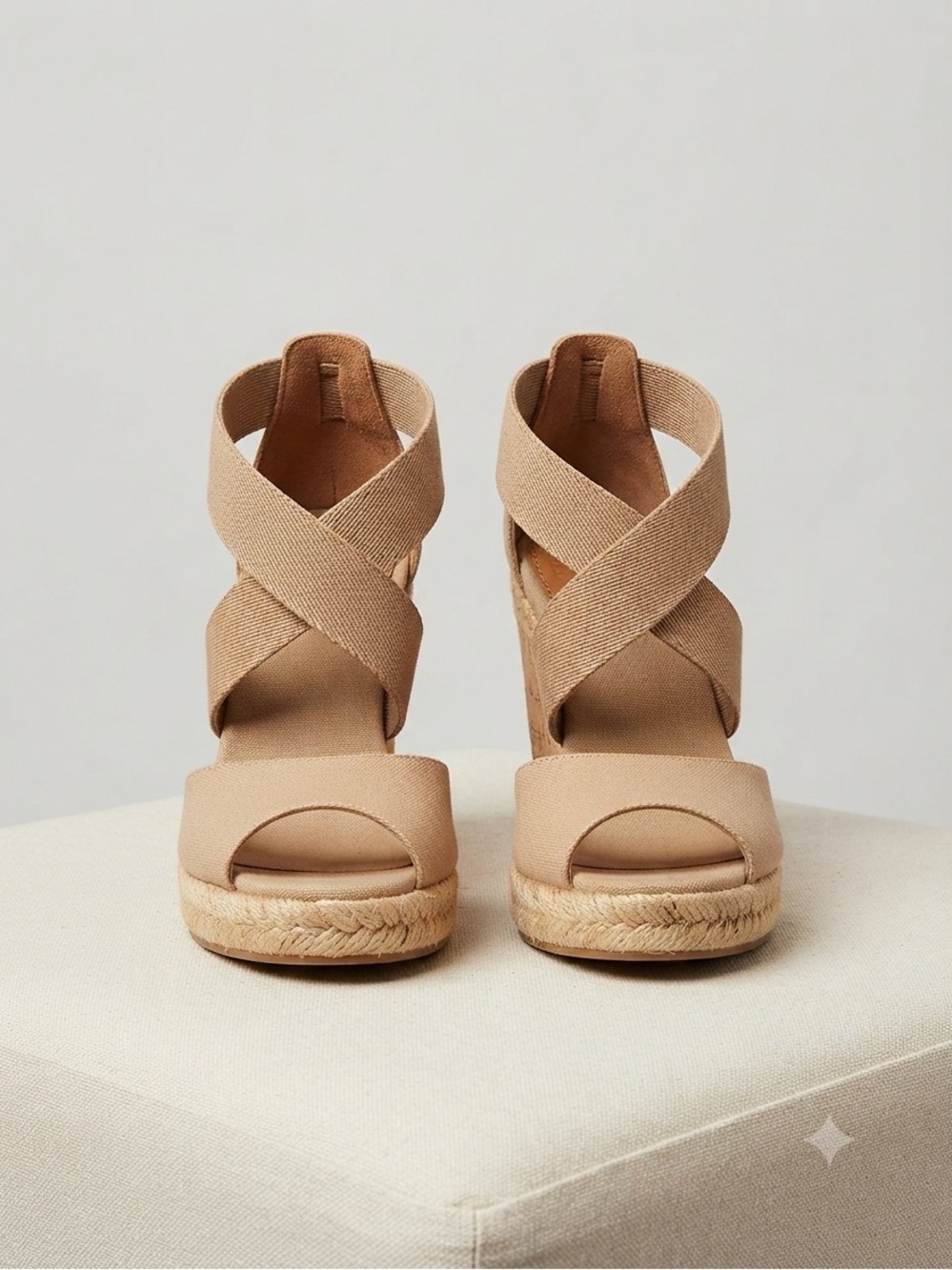 Tory Burch Neutral Canvas Crisscross Espadrille Wedges - Size 8 - Picture 1 of 7